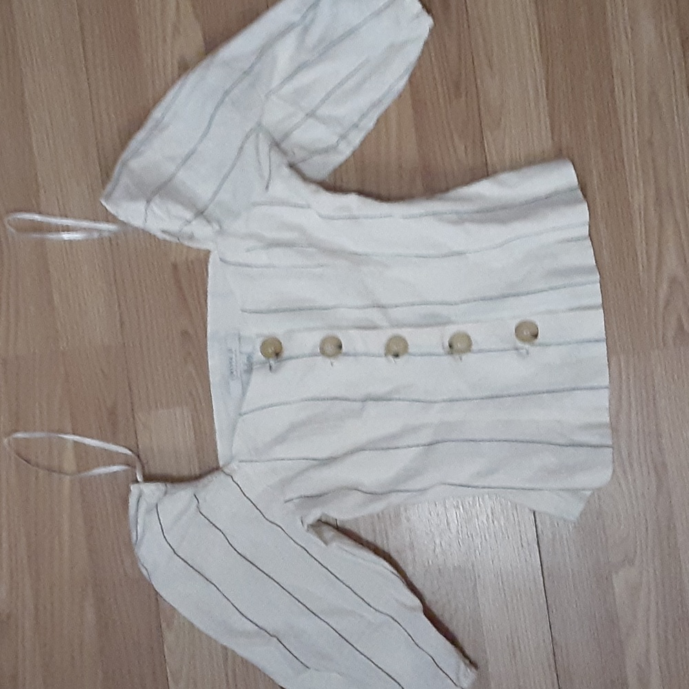 FOREVER 21 OFF SHOULDER STRIPED BUTTON DOWN BLOUSE